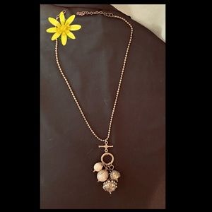 Long Brass & Pearl Tone Statement Neclace